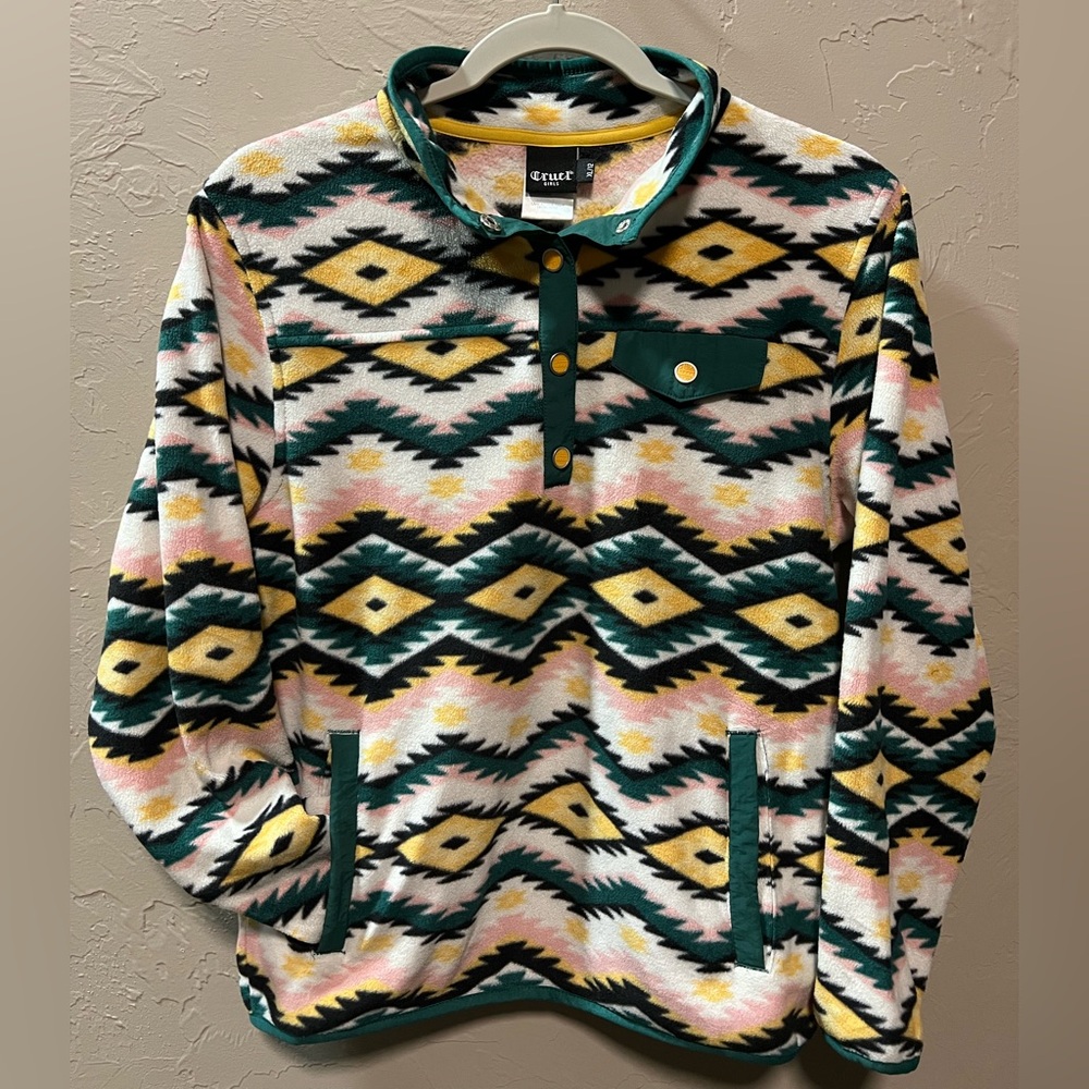 Cruel Girl Geometric Pattern Sweatshirt - Green, Yellow, Pink